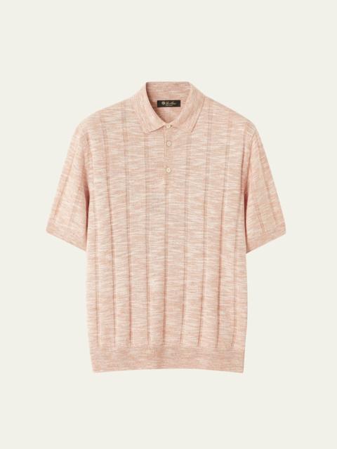 Loro Piana Men's Linen and Silk Wide-Rib Short-Sleeve Polo Sweater