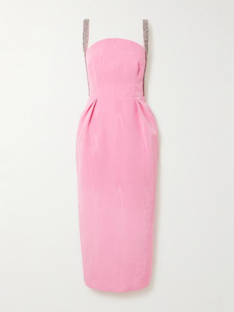 REBECCA VALLANCE Amaro Crystal-embellished Pleated Taffeta Midi Dress