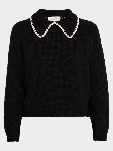 THE GREAT. The Crochet Collar Pullover