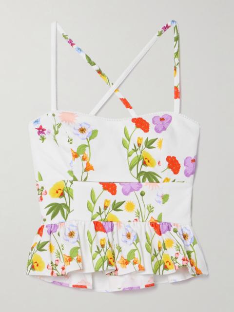 BORGO DE NOR Callie cutout printed cotton-blend piqué peplum top Multi