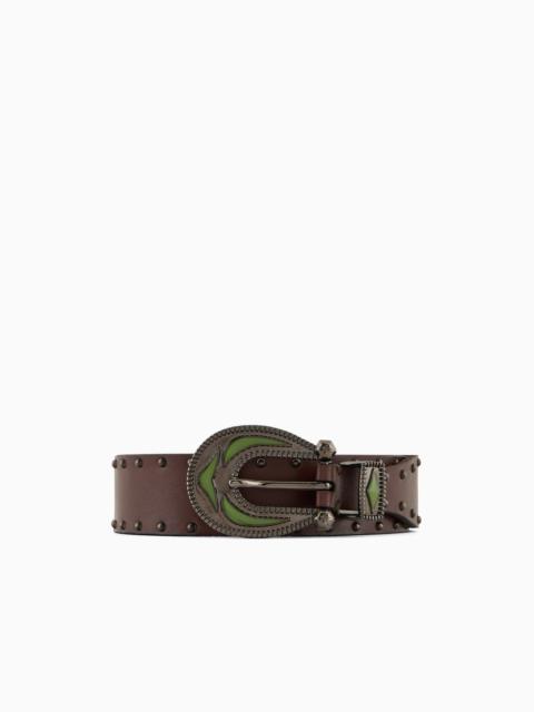 EMPORIO ARMANI LEATHER BELT WITH METAL DETAIL