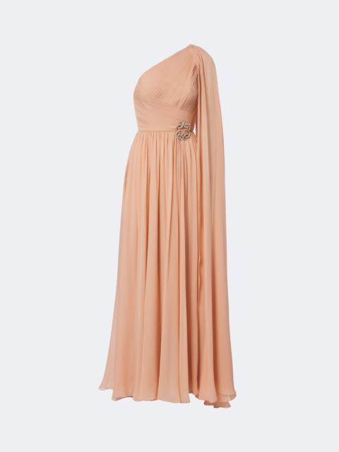 ELIE SAAB Embellished plissé one-shoulder silk gown