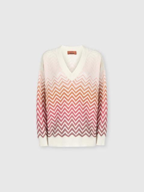 Missoni Chevron Dégradé Cotton and Viscose V-Neck Sweater