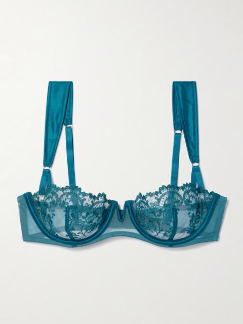KIKI DE MONTPARNASSE Juliette Satin-trimmed Embroidered Tulle Soft-cup Underwired Balconette Bra