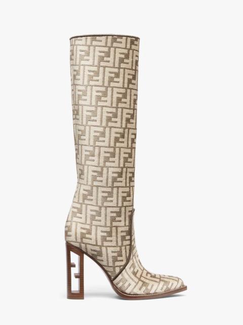 FENDI High-heeled dove gray FF chenille boots