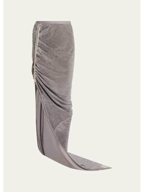 Rick Owens Edfu Ruched Velvet Maxi Skirt