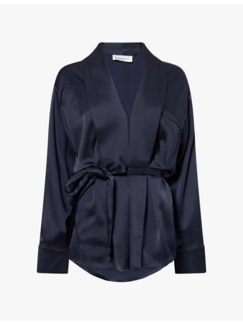 Victoria Beckham Alba Tie-Belt Crepe-Back Satin Blouse