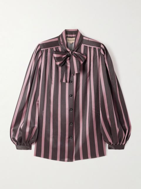 Valentino Pussy-bow striped silk-satin blouse Purple