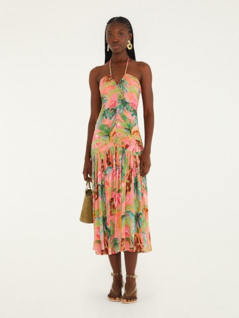 FARM RIO Soft Pink Pool Time Ruched Sleeveless Midi Dress