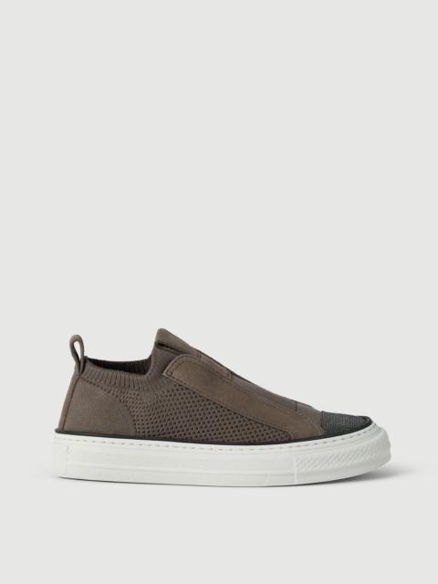 Brunello Cucinelli Cotton knit and suede slip-on sneakers with precious toe