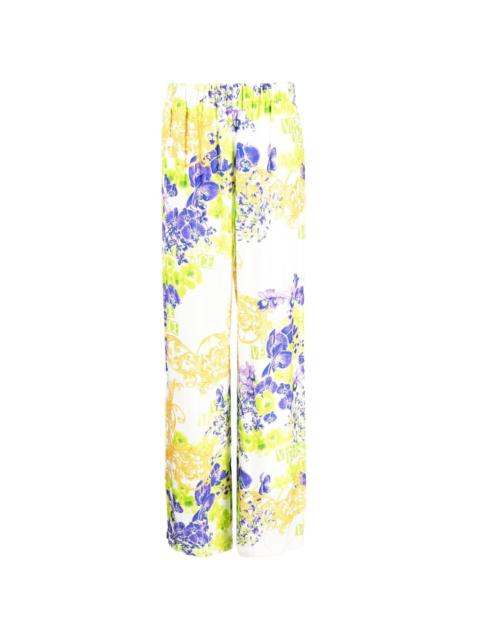 VERSACE floral-print wide-leg trousers