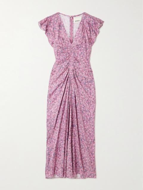 Isabel Marant Lyndsay Gathered Printed Satin Midi Dress