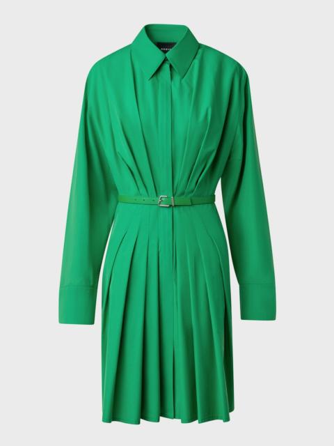 AKRIS Long-Sleeve Pleated Cotton Poplin Shirtdress With Belt