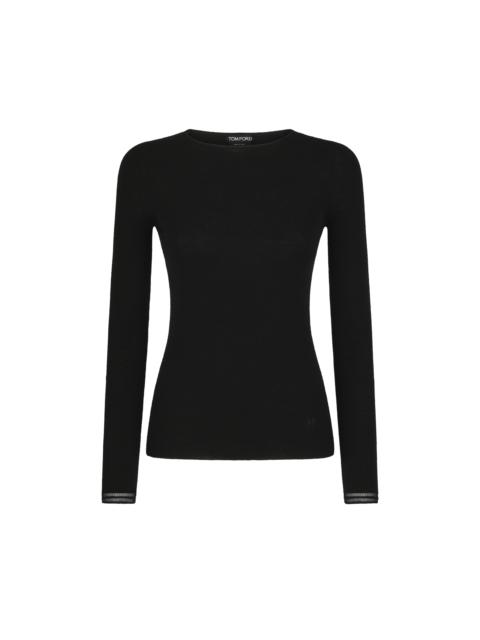 FULL NEEDLE FINE CASHMERE SILK KNIT CREWNECK TOP