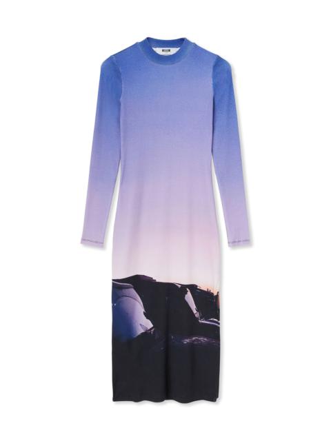 MSGM Ribbed jersey dress with "Tanzanian purple sky" print