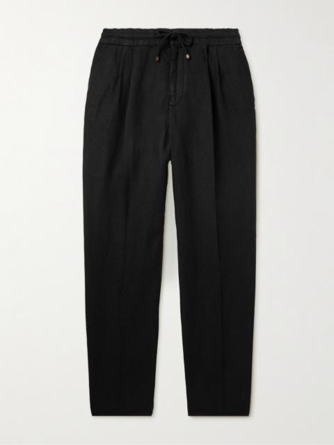 Brunello Cucinelli Straight-Leg Pleated Linen-Twill Drawstring Trousers