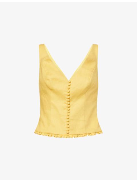 Reformation Flicka Button-Front Linen Top