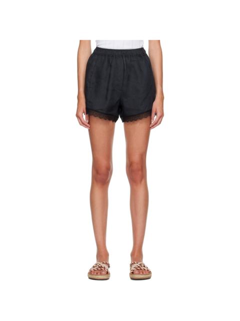 GANNI Black Linen Shorts
