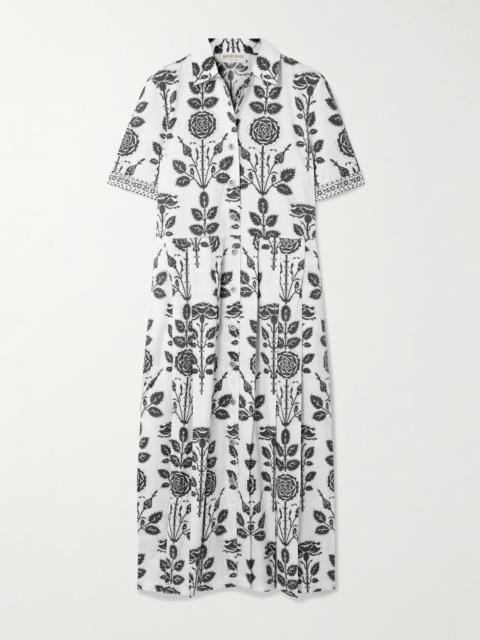 EMPORIO SIRENUSE Claudia Belted Pleated Floral-print Cotton-twill Midi Dress