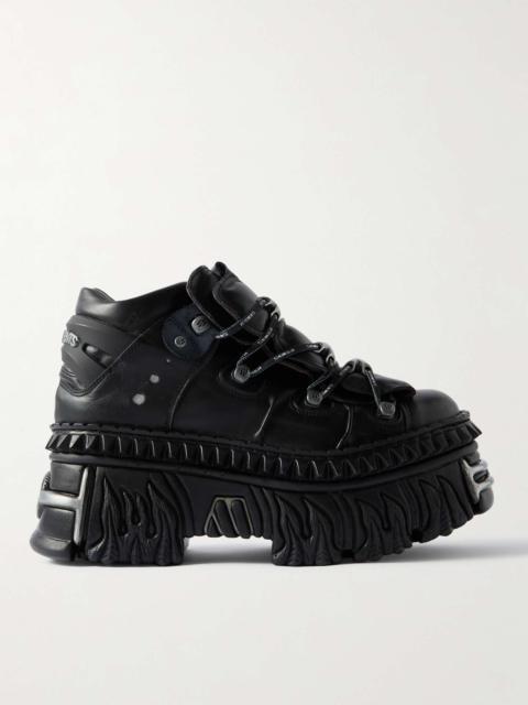 + New Rock Embellished Leather Platform Sneakers