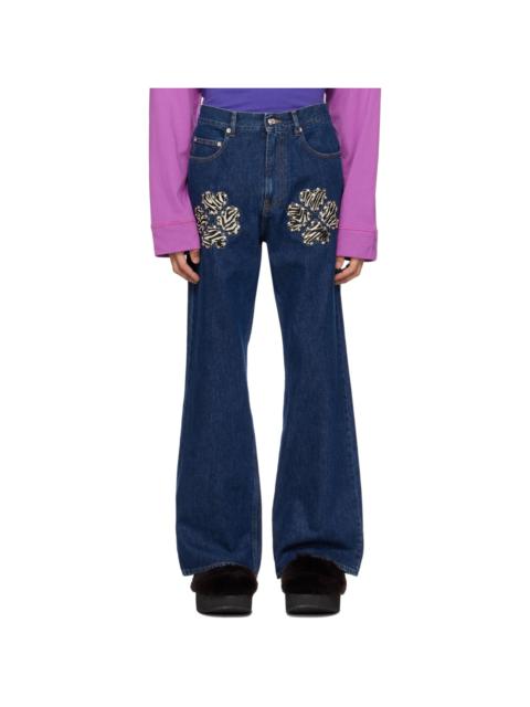 Blue Studded Zebra Bootcut Jeans