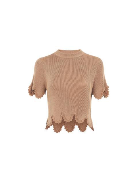 CROPPED SCALLOP TOP IN VISCOSE-BLEND KNIT