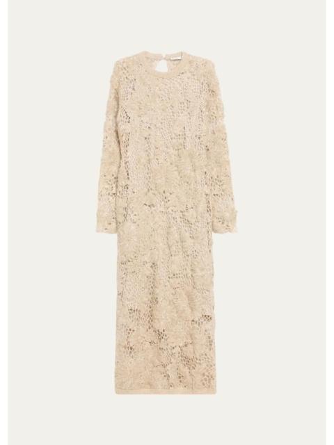 Brunello Cucinelli Mohair Sparkling Floral Embroidered Mesh Dress