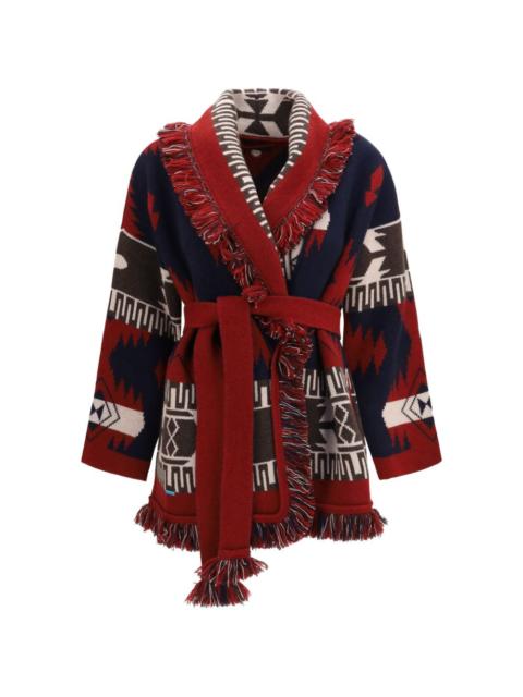Alanui fringe-trimmed jacquard cardigan
