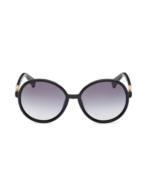 Max Mara 58mm Gradient Round Sunglasses in Shiny Black /Gradient Smoke at Nordstrom