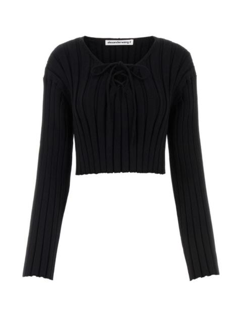 Black stretch nylon sweater