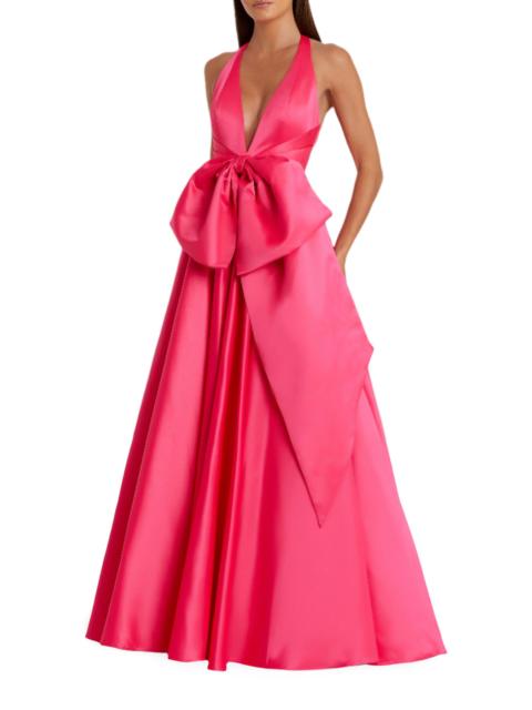 MAC DUGGAL Women's Prom Oversized-Bow Satin Sleeveless Gown - Hot Pink