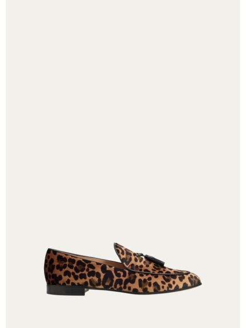 Gianvito Rossi Leopard Velvet Tassel Loafers