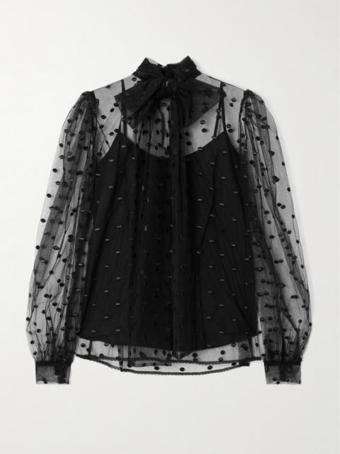 COSTARELLOS Pussy-bow Point D'esprit Blouse