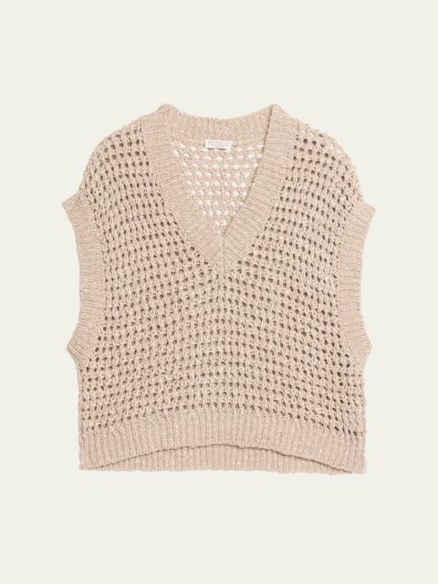 Silk Linen Diamond Net Knit Sweater