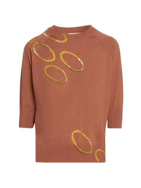 Dries Van Noten Women's Tuan Embellished Wool Short-Sleeve Sweater - Light Rust
