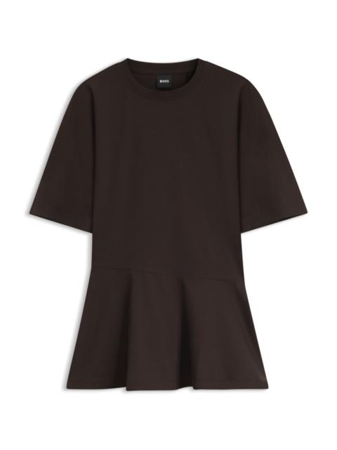 BOSS MERCERIZED-COTTON T-SHIRT WITH ASYMMETRIC PEPLUM