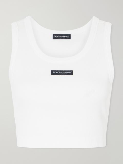 Dolce & Gabbana Cropped Appliquéd Ribbed Cotton-jersey Tank