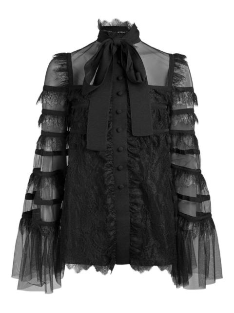 ELIE SAAB lace-trimmed tulle blouse
