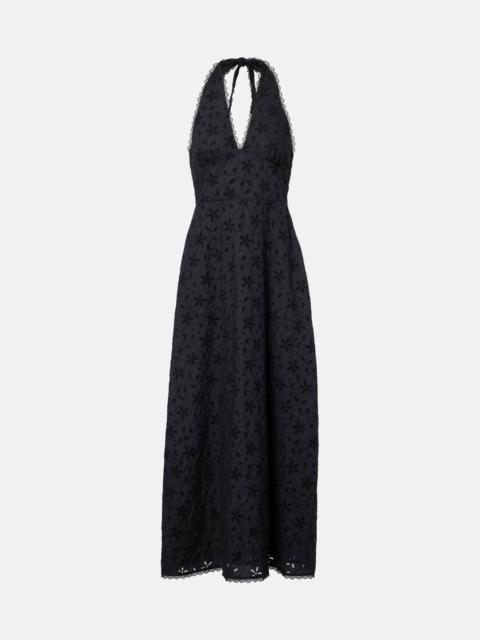 POSSE Salma embroidered halterneck cotton midi dress