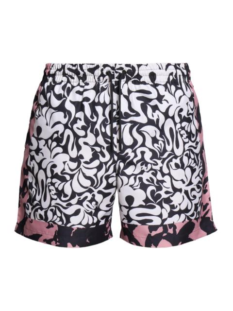 Dries Van Noten Men's Abstract Print Swim Shorts - Black