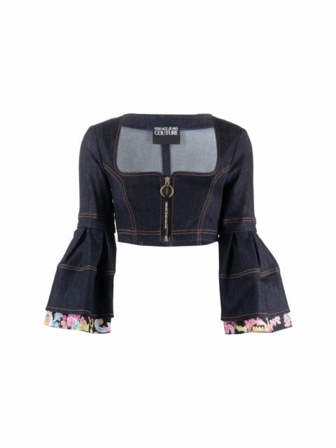 VERSACE JEANS COUTURE flounce-sleeved cropped top