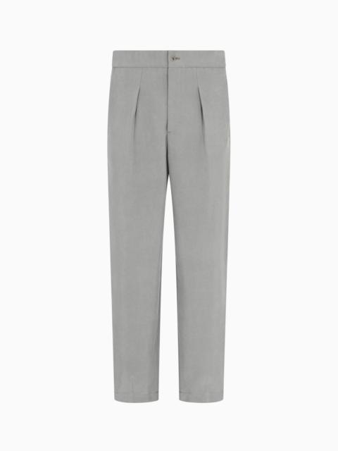 GIORGIO ARMANI SINGLE-PLEAT, PURE SILK CANVAS TROUSERS
