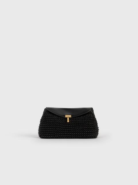 TOTEME Mini T-lock woven-leather clutch black
