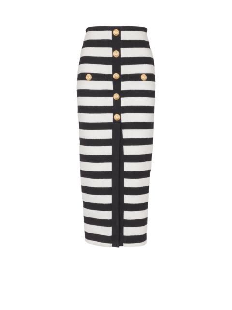 Balmain Two-tone buttoned knit midi skirt