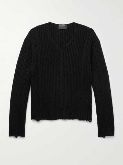 Enfants Riches Déprimés Distressed Ribbed Cable-Knit Cashmere Sweater