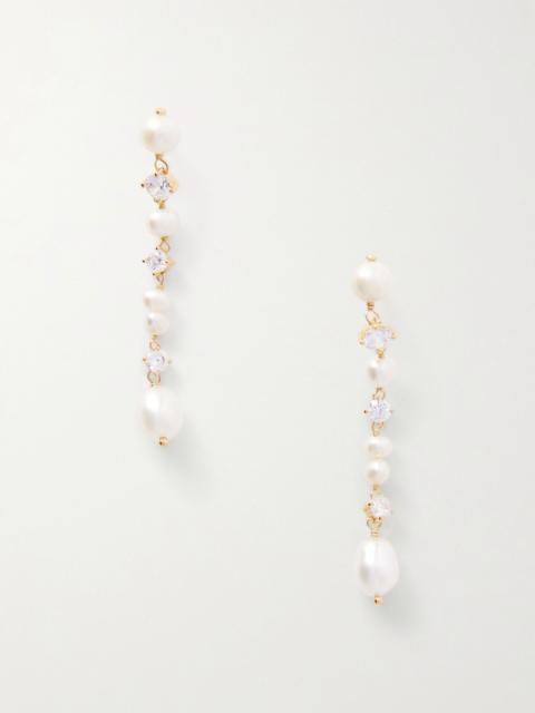 Completedworks Gold-plated, pearl-like and cubic zirconia earrings Gold