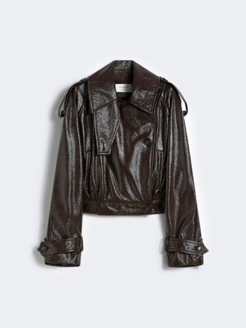 Sportmax Short trench coat with patent leather effect - COFFEE