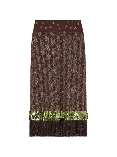 TORY BURCH embellished lace skirt
