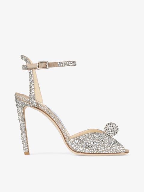 足元ゴージャス★Jimmy Choo THYRA100 クリスタル サンダル NUDE Jimmy Choo Thyra 100 Suede Crystal-embellished Sandals in