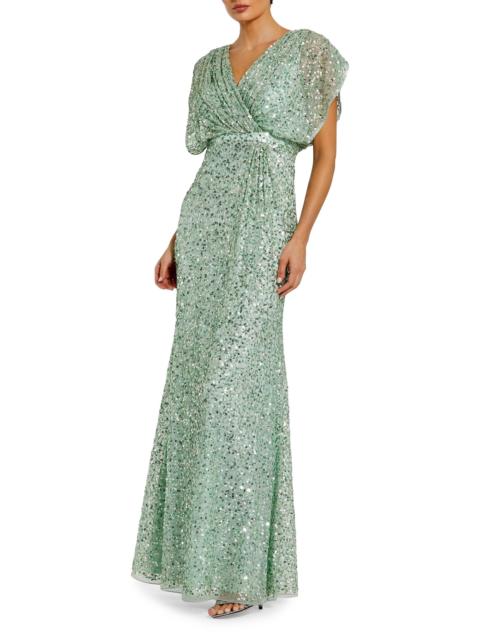 MAC DUGGAL Women's Evening Metallic Blouson Gown - Seafoam
